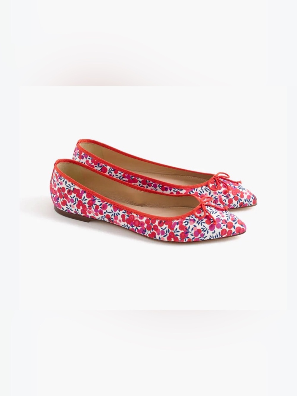 J. Crew Gemma Pointed Ballet Flats cherry floral fruit print 9.5 preppy classy